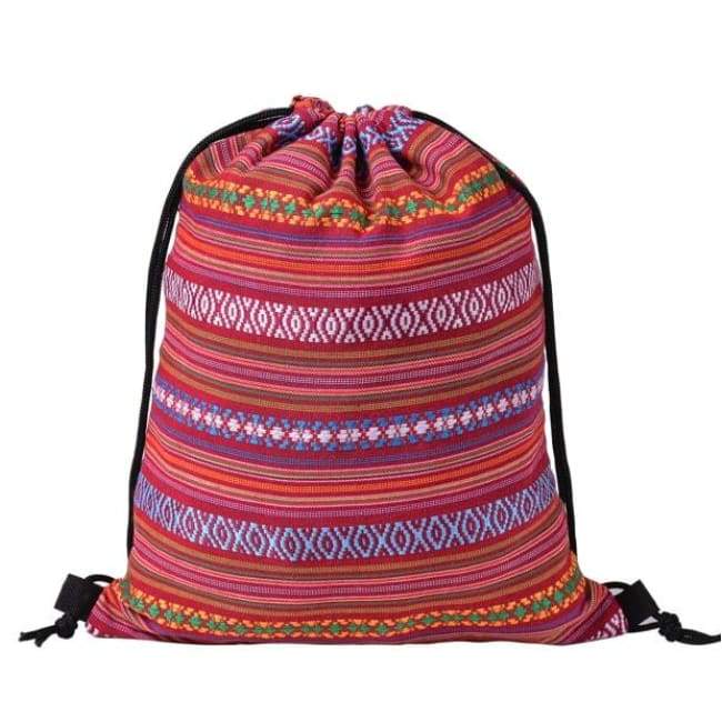 Bags - Red Patterned Drawstring Bag