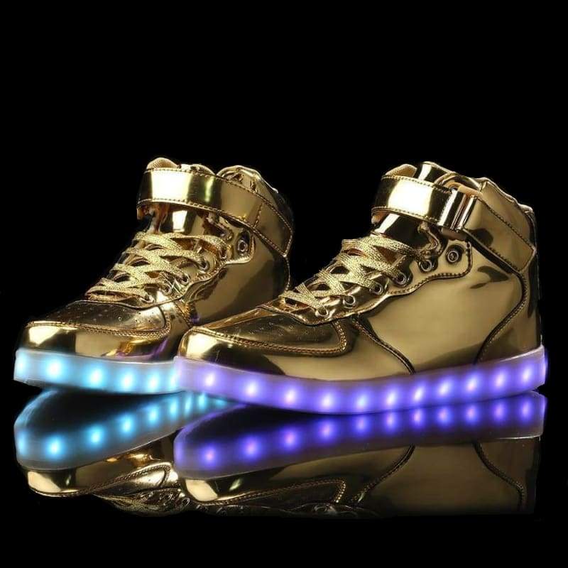 LED Shoes - Flashez - Gold High Top LED Trainers