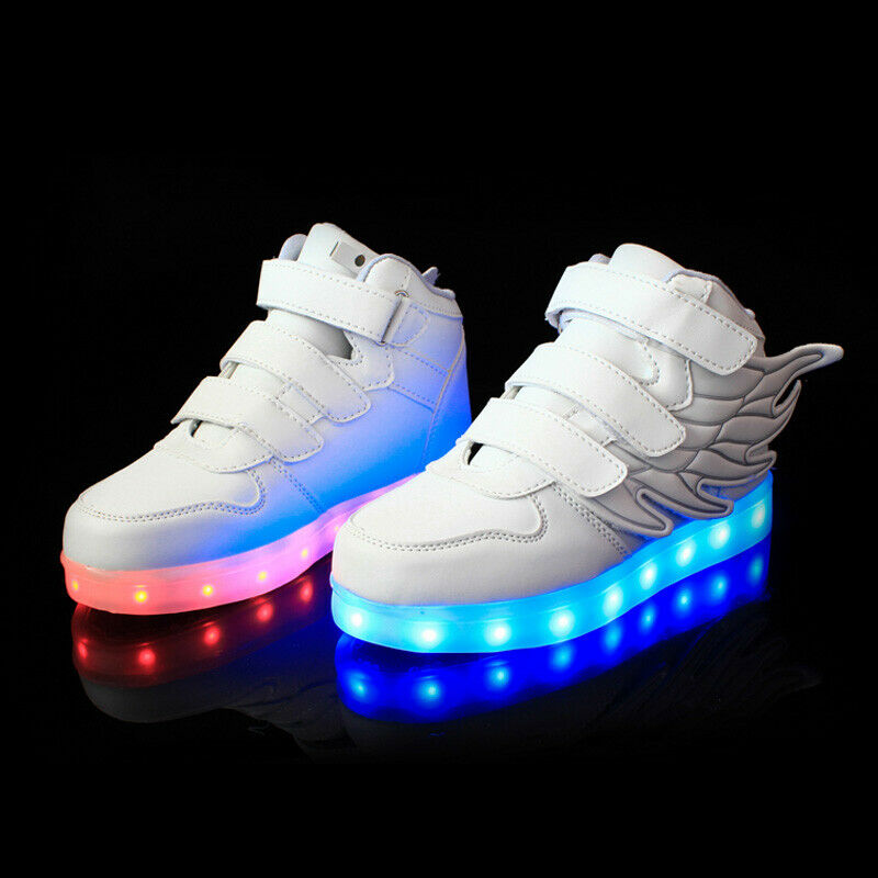 Kids LED Light Up Sneakers - Hook & Loop Toddler Shoes With Rechargeable Lights
