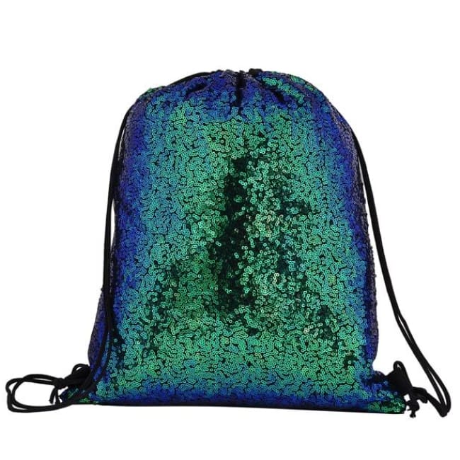 Turquoise Sequin Drawstring Bag - Bags